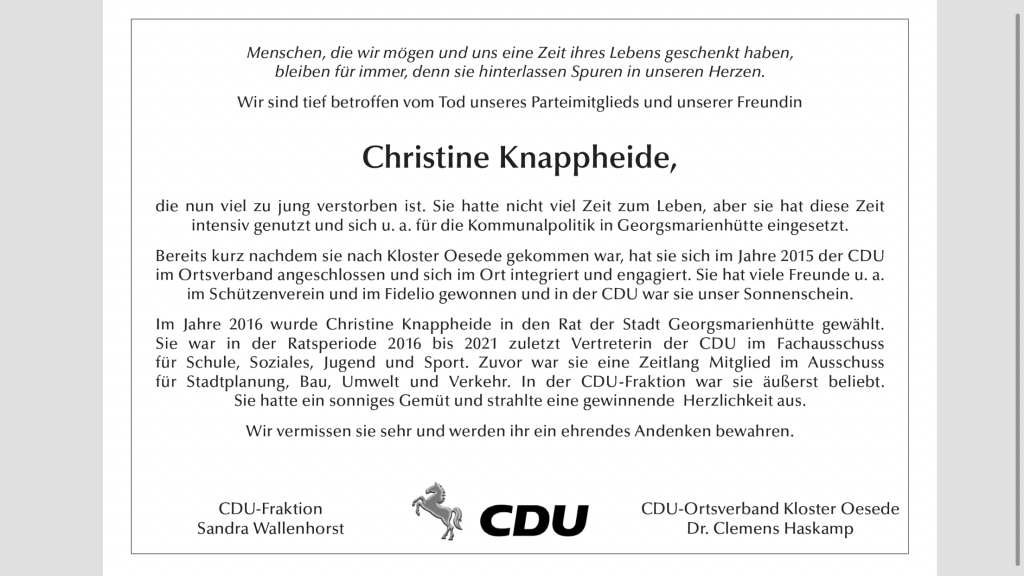 Nachruf Christine Knappheide