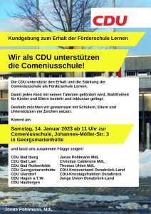 Die CDU GMHütte unterstützt die Comeniusschule – Demo am 14.01.2023