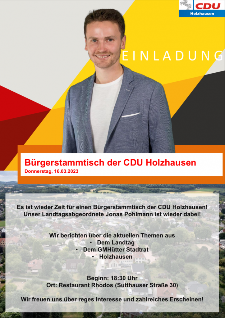 CDU Holzhausen lädt ein: Bürgerstammtisch & politisches Rundum-Update mit Jonas Pohlmann MdL